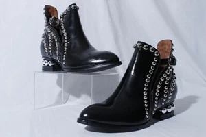 Jeffrey Campbell Rylance-MB Women's Black Silver Studded Leather Booties 8.5 - Picture 1 of 7