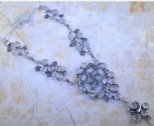 STUNNING GENUINE MULTI ROSE QUARTZ LOVE GEMSTONE SILVER STAR MOON HEART NECKLACE - Picture 1 of 1