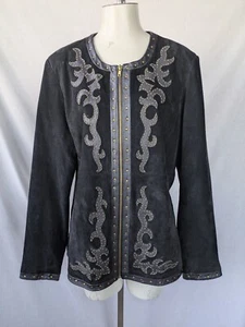 Linea By Louis Dell'Olio Sz XL Black Suede Leather Jacket Rivet Appliques - Picture 1 of 12