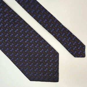ALTEA MILANO ITALY SILK TIE BLUE BROWN TEXTURED GEOMETRIC PATTERN 4" X 56" - Picture 1 of 2