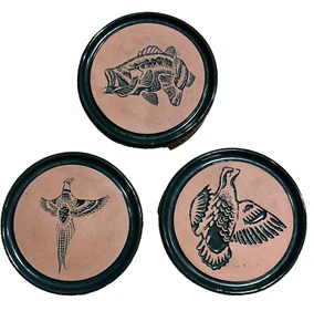 3 Vintage Frankoma Thunderbird türkis grün Terrakotta Untersetzer Vögel Barsch Fische - Bild 1 von 9