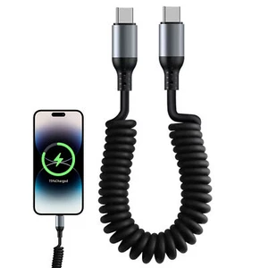 USB C Fast Charging Cable Spiral Type C Charger Fast Charging Coiled USB C Cable - Picture 1 of 12