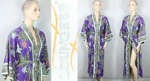 RARE Vtg LOUNGEES Cotton Hawaiian Floral Kimono Maxi House Dress Robe M - Picture 1 of 13