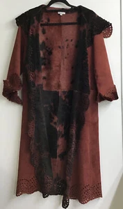 Oscar De La Renta Shearling Coat Burgundy And Black Laser Cut Midi Vintage 2 - Picture 1 of 12
