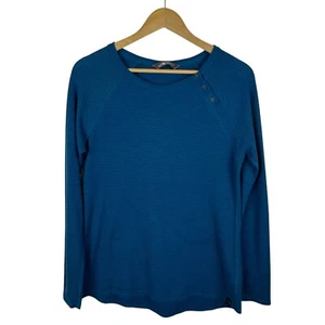 The North Face Womens Striped Thermal Top Sz L Blue Outdoors Hiking Stretch - Picture 1 of 10