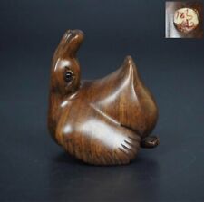 Lignum vitae wood netsuke Japanese Antique Work Okimono Carving Vintage Duck