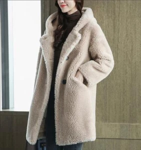 Womens Fashion Winter Hood Long Sleeve Loose Faux Lamb Wool Fur Coats Overcoats - Picture 1 of 14