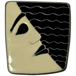 The Face Brosche Anstecknadel schwarz-weiß Emaille auf Metall Vintage - Bild 1 von 3