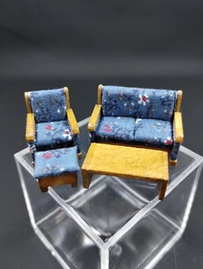 OOAK Artist LW Dollhouse Miniature 1:48 Scale Blue Living Room Set Sofa Chair + - Picture 1 of 8