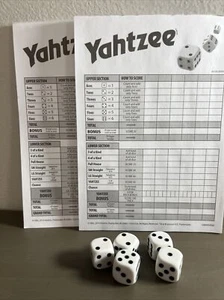 Yahtzee Game Replacement 2 Score Card Pads & 5 Dice Part Only GUC - Picture 1 of 4