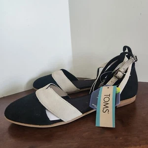 NEW TOMS Leather Suede Sandal Buckle Women's Sz 8.5 Ankle Strap D’orsay FlatNWT - Picture 1 of 11