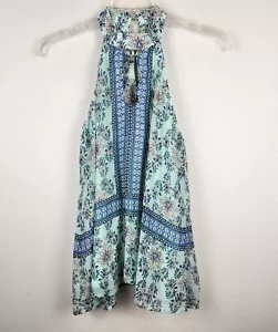 Blue Rain Womens Floral High Neck Tank Top Key Hole Size M Mint Green Francescas - Picture 1 of 12