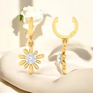0.60 Cts F/VS1 Round Brilliant Cut Real Diamonds Dangle Earrings 14K Yellow Gold - Picture 1 of 4