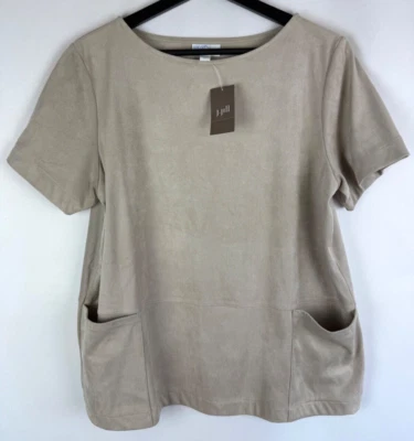 NUEVA $79 J. Jill Mujer Jabonera Bolsillos S/S Imitación Gamuza Blusa Pequeña Mediana Foto 1 de 4