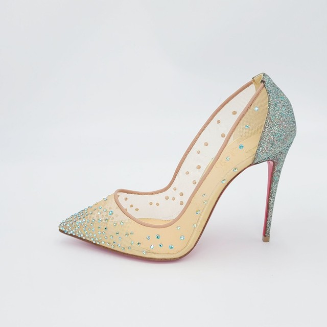 Christian Louboutin Follies Strass 100 Gold Mesh Crystal Pigalle Heel Pump  39 