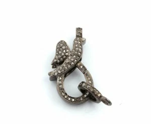 Pave Diamond Lobster Clasps 925 Sterling Silver Handmade Diamond Clasps Findings - Picture 1 of 12