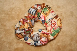 Scrunch-Ups HAIR SCRUNCHIES - Bears Play In Toy Room With Dolls - PINK Scrunchie - Picture 1 of 2