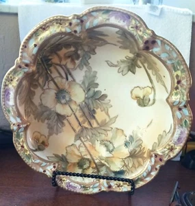 Tazón de porcelana pintada a mano floral y bambú nipón Japón finales de 1800 antiguo - Imagen 1 de 4