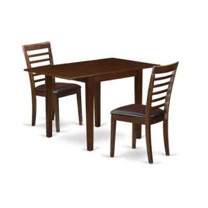 3-Piece Mahogany Finish Solid Wood Top Dining Table Set - Picture 1 of 7