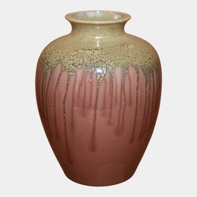 Awaji Japanese Art Pottery Ceramic Mottled Green Purple Drip Glaze Vase - Image 1 of 4