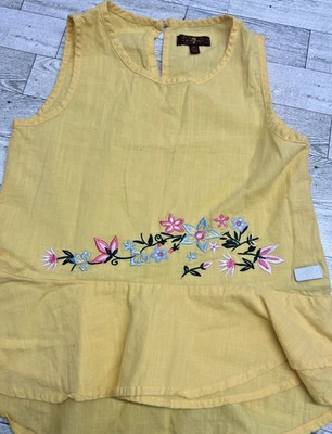 7 For All Mankind Girl's Yellow Embroidered flowers Top Tank Shirt Size Medium - Image 1 of 4