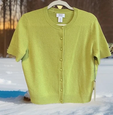 Cárdigan suéter lima de lujo 100 % 2 capas de cachemir manga corta Wilt para mujer nuevo con etiquetas, talla M Foto 1 de 4