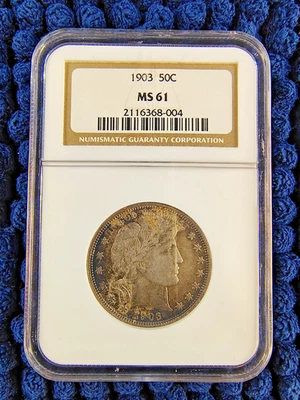 1903 Barber Half Dollar- NGC MS 61- Rarity R-6.6 -Surviving Pop.- 250(MS 60 o.b) - Image 1 of 4