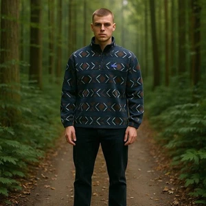 Patagonia Synchilla Giacca Uomo XL Navy T-Snap Pullover Pile Geometrico RARO - Foto 1 di 9