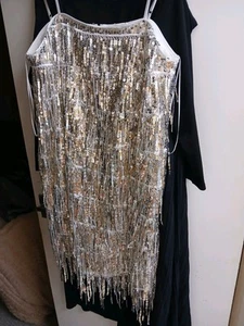 Vestido de noche para dama con flecos dorados talla 16 - Imagen 1 de 1