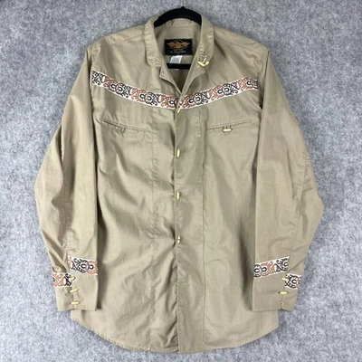 Camisa El General Western Para Hombre Pequeña Beige Vaquero Abotonada Rodeo Country Foto 1 de 4