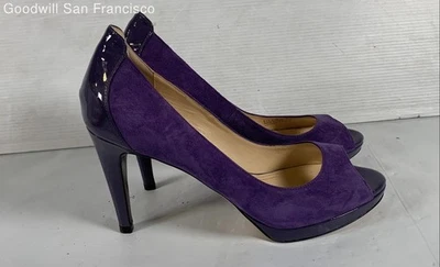 Cole Haan Purple Leather Open Toe Slip-On Stiletto Pump Womens Heels Size 8.5B - Image 1 of 4