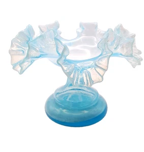 Victorian Posie Vase Pale Blue Glass Ruffled Dirty Pontil Hand Blown Boudoir - Picture 1 of 15