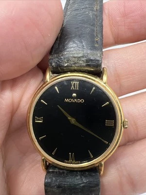 Movado 87-E4-0885 Swiss Quartz Watch Black Dial Gold-Tone Roman Markers - image 1 of 4