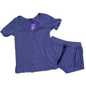 Neu mit Etikett Seraphine Umstandsmode Cody zweiteiliges blaues Pyjama-Set Shirt Shorts - Größe Small - Bild 1 von 8