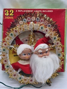 Vintage Mr. & Mrs. Weihnachtsmannkranz Spinning Lights Weihnachten funktioniert siehe Video! - Bild 1 von 8