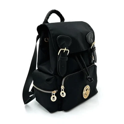 Valentino Orlandi 背包 黑色 素食皮革 尼龙 金色 口音 意大利设计 — 第 1/4 张图片