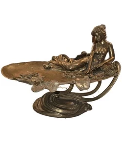 Art Nuevo Bronze Frauen & Lilly Karten Schmuck Halter Tablett Schale um 1930 genial! - Bild 1 von 7