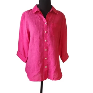 Chico's bügelfreies Leinenhemd Damen 0 (4-6) klein rosa Knopfleiste 3/4 Arm - Bild 1 von 10