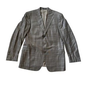 Ermenegildo Zegna Brown Windowpane Plaid Silk Wool Blazer EU 52 / US 42 - Picture 1 of 10