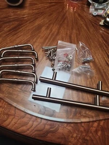 Naples Bar Pull with Beveled Ends Satin Nickel Steel 5" along with six pull bars - Picture 1 of 1