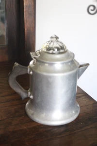 Vintage Aluminum Small Coffee Pot Perkolator Black Wooden Handle Glass Top - Picture 1 of 11