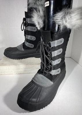 Botas ITASCA para mujer talla 10 cuero negro/gris forradas de piel sintética pato frijol nieve Foto 1 de 4