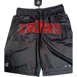 Crooks & Castles Small Black With Red Stripes Mesh Shorts NWT - Picture 1 of 5