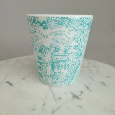 Taza Vaso Diseñador Ikea Raro Caras Turquesa Criaturas Pájaros de la Selva Suecia Foto 1 de 4
