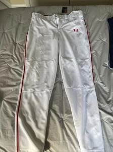 Under Armour 1280993 Men's Lead Off Baseball Pants White Red Pipe Size XL -0V_15 - Picture 1 of 3