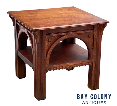19TH C ANTIQUE NEW YORK VICTORIAN TIGER OAK PARLOR TABLE - THOMAS BROOKS Cover