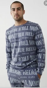 True Religion All Over Print Pullover Sweatshirt Herren Gr. Small Blau NEU Neu mit Etikett - Bild 1 von 5