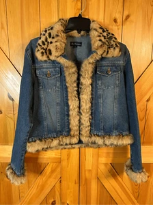 Chaqueta vaquera vintage La Fiorentina con ribete de piel de conejo talla grande (0034) - Imagen 1 de 7