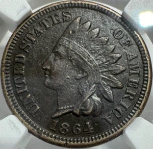 1864 INDIAN HEAD PENNY 1C COPPER NICKEL NGC AU ALMOST UNCIRCULATED - Picture 1 of 4