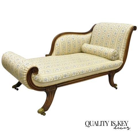 Vintage Regency Style Carved Mahogany Saber Leg Chaise Lounge Sofa Recamier Cover